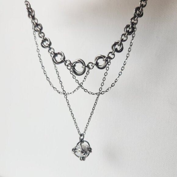 Victorian antique white pearl chandelier necklace with a small silver chain - Picture 3 of 8